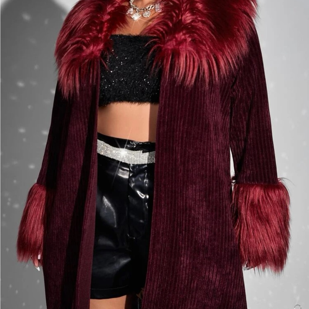 Punk Fuzzy Trim Open Front Coat